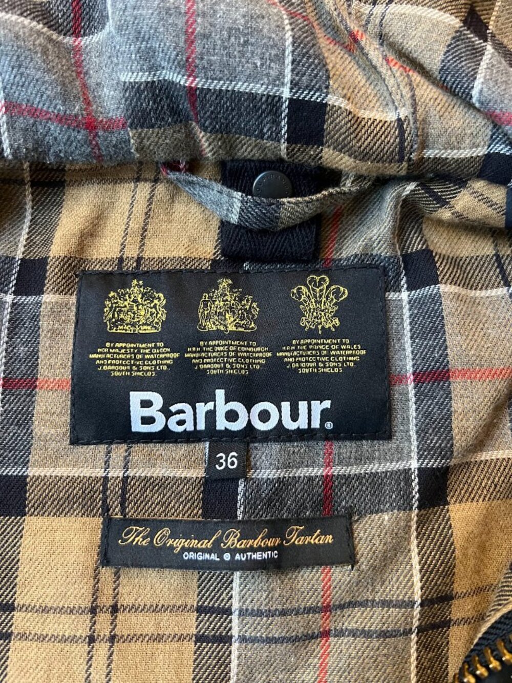 Barbour Waxed Jacket w/ Hood - Navy Men's 36 (Size Small) - Picture 9 of 10